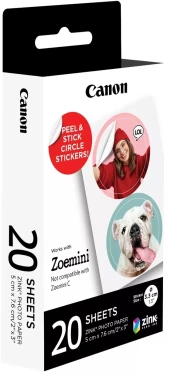 Наклейки Canon ZINK ZP-2030-2C-20 (2 круга) 4967C003 2шт на листе/20л./белый для сублимационных принтеров Наклейки Canon ZINK ZP-2030-2C-20 (2 круга) 4967C003 2шт на листе/20л./белый для сублимационных принтеров