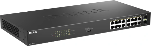 Коммутатор D-Link DGS-1018P DGS-1018P/B1A (L2) 16x1Гбит/с 2SFP 16PoE 240W неуправляемый