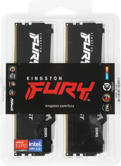 Память DDR5 2x32GB 6000MHz Kingston KF560C36BBE2AK2-64 Fury Beast Black Expo RGB RTL Gaming PC5-48000 CL36 DIMM 288-pin 1.35В single rank с радиатором Ret