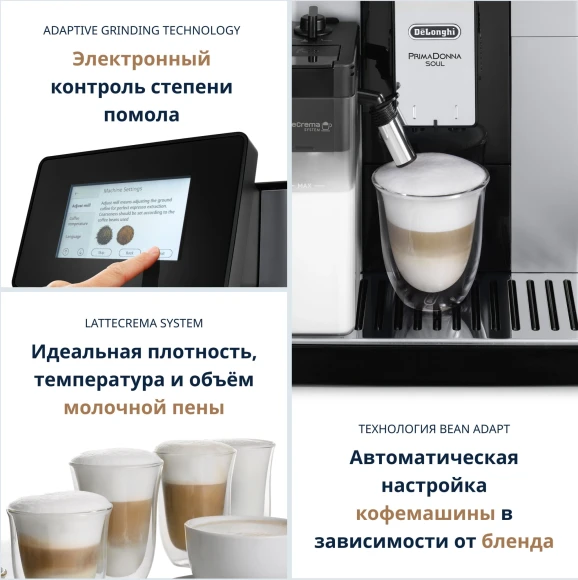 Кофемашина Delonghi Primadonna Soul ECAM610.74.MB 1450Вт черный/серебристый