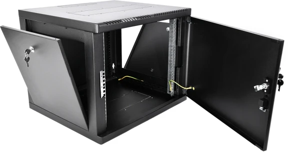 Шкаф коммутационный ЦМО (ШРН-М-9.650.1-9005) настенный 9U 600x650мм пер.дв.металл направл.под закл.гайки 120кг черный 581мм 22кг 180град. 480мм IP20 сталь