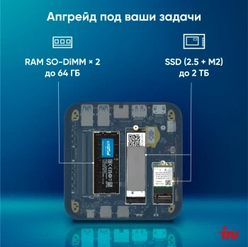 Неттоп IRU Tactio 525 Ryzen 5 6600H (3.3) 16Gb SSD512Gb 660M без ОС GbitEth WiFi BT 120W черный (2099145) Неттоп IRU Tactio 525 Ryzen 5 6600H (3.3) 16Gb SSD512Gb 660M без ОС GbitEth WiFi BT 120W черный (2099145)