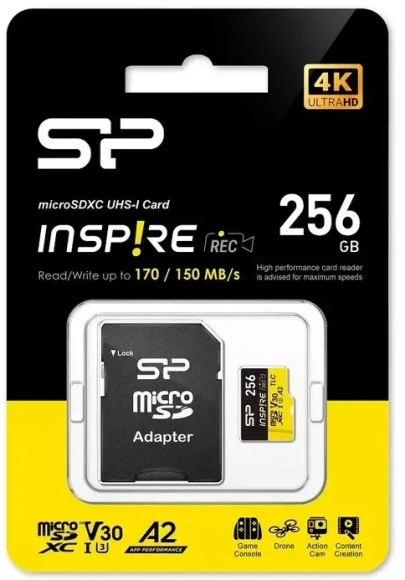 Флеш карта microSDXC 256GB Silicon Power SP256GBSTXLA2V1NSP Inspire V30 A2 + adapter