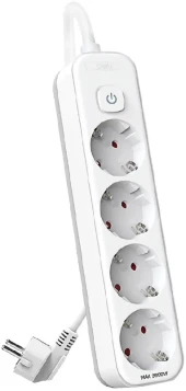 Сетевой фильтр Deli ET435 3м (4 розетки) белый (пакет ПЭ)