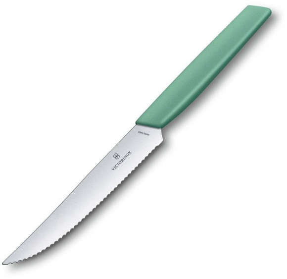 Нож кухонный Victorinox Swiss Modern (6.9006.12W41) стальной столовый для стейка лезв.120мм серрейт. заточка мятный
