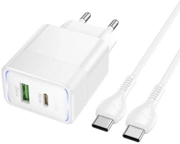 Сетевое зар./устр. Hoco CS112A Lounge PD30W+QC3.0 with cable 30W 3A (PD+QC) универсальное белый (80417)