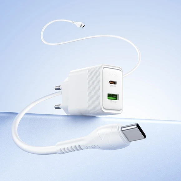Сетевое зар./устр. Hoco CS112A Lounge PD30W+QC3.0 with cable 30W 3A (PD+QC) универсальное белый (80417)