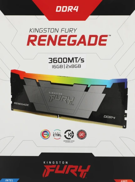 Память DDR4 2x8GB 3600MHz Kingston KF436C16RB2AK2/16 Fury Renegade RGB RTL Gaming PC4-28800 CL16 DIMM 288-pin 1.35В kit dual rank с радиатором Ret Память DDR4 2x8GB 3600MHz Kingston KF436C16RB2AK2/16 Fury Renegade RGB RTL Gaming PC4-28800 CL16 DIMM 288-pin 1.35В kit dual rank с радиатором Ret