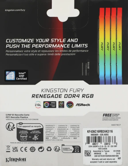 Память DDR4 2x8GB 3600MHz Kingston KF436C16RB2AK2/16 Fury Renegade RGB RTL Gaming PC4-28800 CL16 DIMM 288-pin 1.35В kit dual rank с радиатором Ret Память DDR4 2x8GB 3600MHz Kingston KF436C16RB2AK2/16 Fury Renegade RGB RTL Gaming PC4-28800 CL16 DIMM 288-pin 1.35В kit dual rank с радиатором Ret