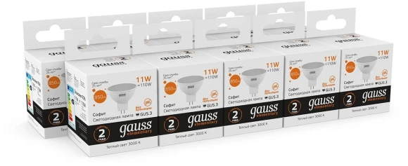 Лампа светодиодная Gauss Elementary 13511 11Вт цок.:GU5.3 софит 180B св.свеч.бел.теп. MR16 (упак.:1шт)