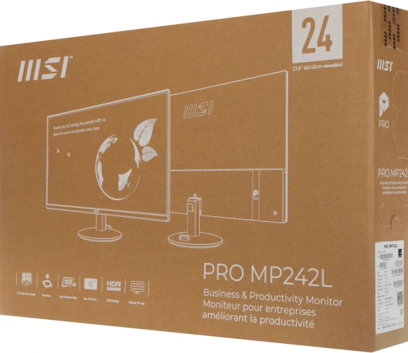 Монитор MSI 23.8" Pro MP242L черный IPS LED 16:9 HDMI матовая 250cd 178гр/178гр 1920x1080 100Hz DP FHD 3.07кг