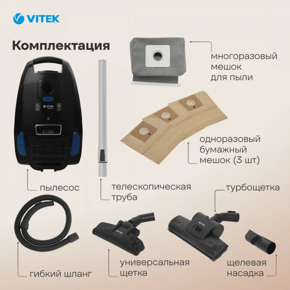 Пылесос Vitek VT-1899 GY 2400Вт черный (в компл.:4мешка) Пылесос Vitek VT-1899 GY 2400Вт черный (в компл.:4мешка)