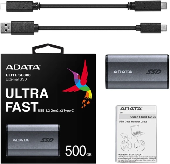 Накопитель SSD A-Data USB-C 500Gb AELI-SE880-500GCGY SE880 2.5" серый Накопитель SSD A-Data USB-C 500Gb AELI-SE880-500GCGY SE880 2.5" серый