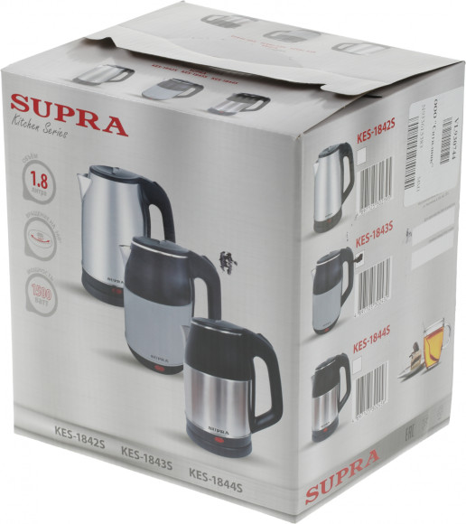 Чайник электрический Supra KES-1843S 1.8л. 1500Вт черный/белый корпус: металл