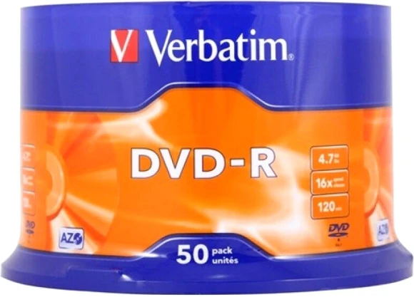 Диск DVD-R Verbatim 4.7Gb 16x Cake Box (50шт) (43548)