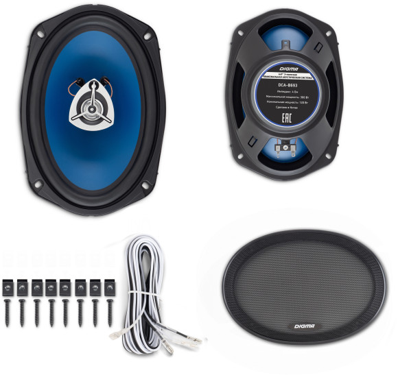 Колонки автомобильные Digma DCA-B693 300Вт 90дБ 4Ом 15x23см (6x9дюйм) (ком.:2кол.) коаксиальные трехполосные