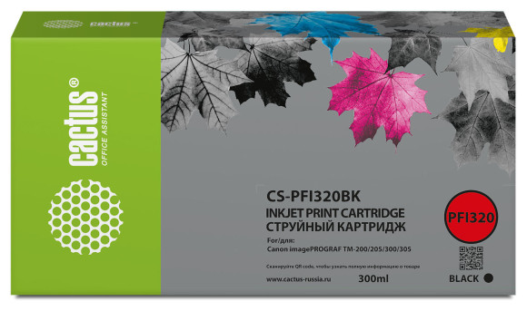 Картридж струйный Cactus CS-PFI320BK PFI-320 BK черный пигментный (300мл) для Canon imagePROGRAF TM-200/TM-200 MFP L24ei/TM-205/TM-300