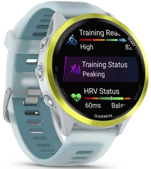 Смарт-часы Garmin Forerunner 570 1.3" AMOLED корп.золото белое рем.бирюзовый (010-02971-01)