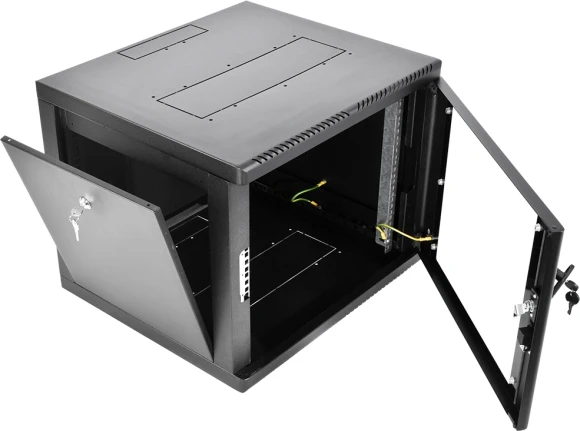 Шкаф коммутационный ЦМО (ШРН-М-9.650-9005) настенный 9U 600x650мм пер.дв.стекл 120кг черный 581мм 22.5кг 180град. 475мм IP20 металл