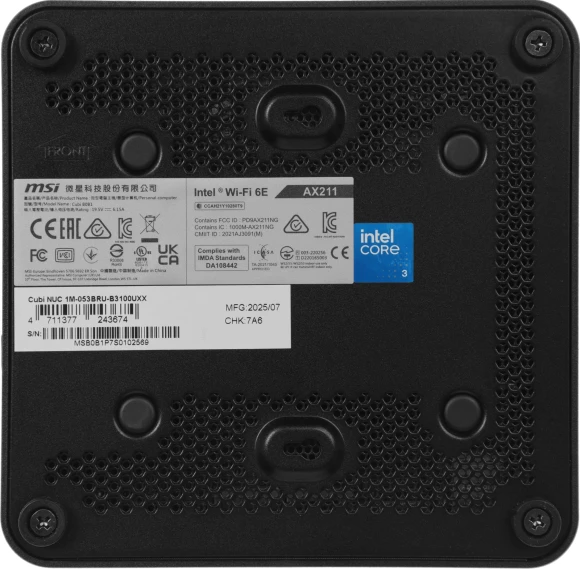 Неттоп MSI Cubi NUC 1M-053BRU Core 3 100U (1.2) Graphics CR без ОС 2xGbitEth WiFi BT 120W черный (936-B0B111-081)