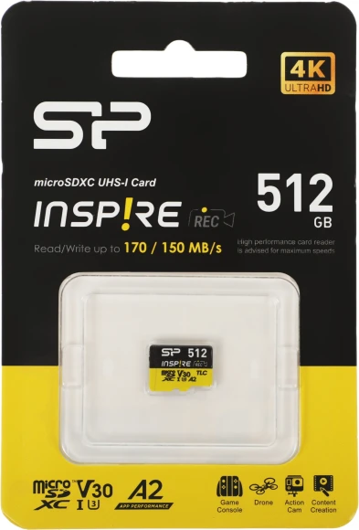 Флеш карта microSDXC 512GB Silicon Power SP512GBSTXLA2V1N Inspire V10 A2 w/o adapter Флеш карта microSDXC 512GB Silicon Power SP512GBSTXLA2V1N Inspire V10 A2 w/o adapter