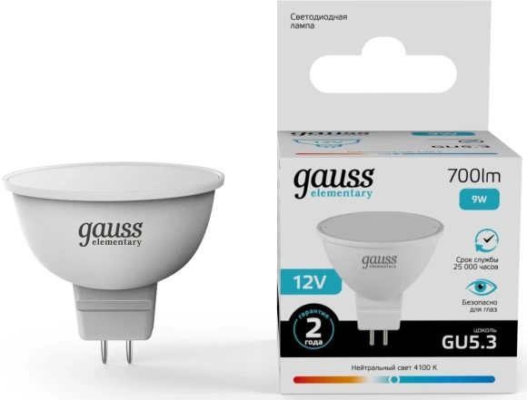 Лампа светодиодная Gauss Basic 10106162 6Вт цок.:GU10 софит 220B св.свеч.теп.св./дневн. (упак.:1шт)