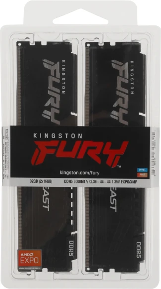 Память DDR5 2x16GB 6000MHz Kingston KF560C36BBE2K2-32 Fury Beast RTL Gaming PC5-48000 CL36 DIMM 288-pin 1.35В kit single rank с радиатором Ret