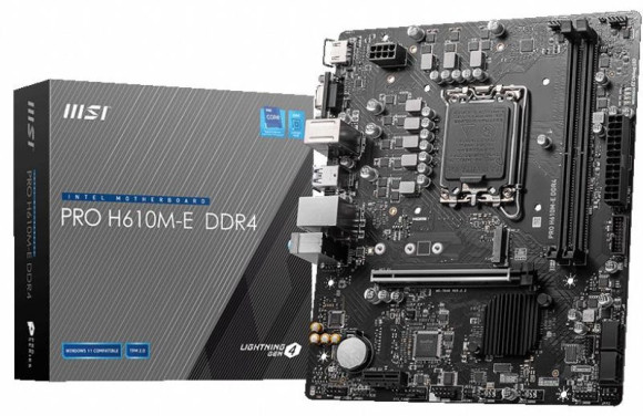 Материнская плата MSI PRO H610M-E DDR4 Soc-1700 Intel H610 2xDDR4 mATX AC`97 8ch(7.1) GbLAN+VGA+HDMI Материнская плата MSI PRO H610M-E DDR4 Soc-1700 Intel H610 2xDDR4 mATX AC`97 8ch(7.1) GbLAN+VGA+HDMI