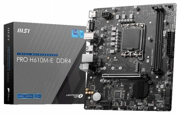 Материнская плата MSI PRO H610M-E DDR4 Soc-1700 Intel H610 2xDDR4 mATX AC`97 8ch(7.1) GbLAN+VGA+HDMI Материнская плата MSI PRO H610M-E DDR4 Soc-1700 Intel H610 2xDDR4 mATX AC`97 8ch(7.1) GbLAN+VGA+HDMI