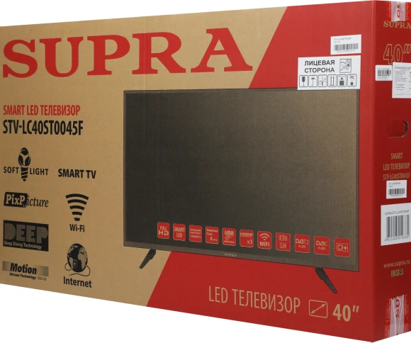 Телевизор LED Supra 40" STV-LC40ST0045F черный FULL HD 60Hz DVB-T DVB-T2 DVB-C WiFi Smart TV (RUS)