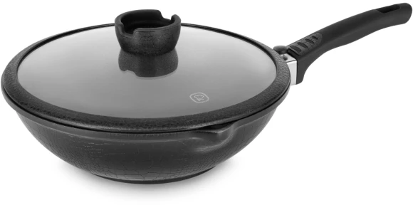 Сковорода ВОК (WOK) Rondell Escurion RDA-870 круглая 28см покрытие: Xylan Plus ручка съемная (с крышкой) черный