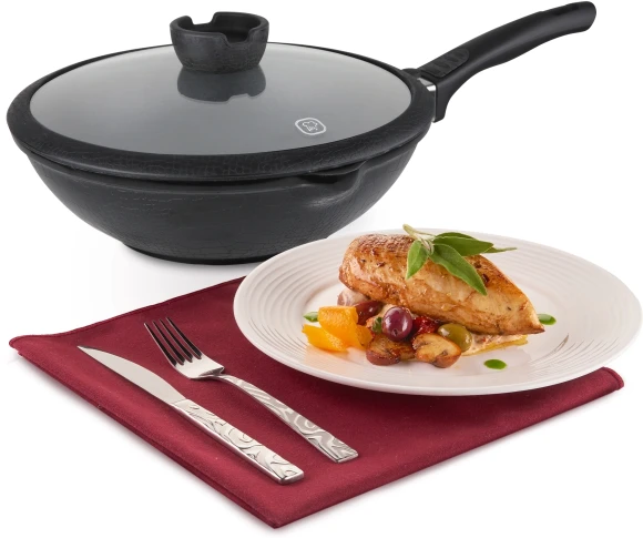 Сковорода ВОК (WOK) Rondell Escurion RDA-870 круглая 28см покрытие: Xylan Plus ручка съемная (с крышкой) черный