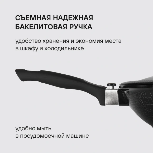 Сковорода ВОК (WOK) Rondell Escurion RDA-870 круглая 28см покрытие: Xylan Plus ручка съемная (с крышкой) черный