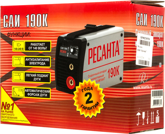 Сварочный аппарат Ресанта САИ-190К инвертор ММА DC 6.5кВт
