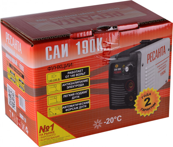 Сварочный аппарат Ресанта САИ-190К инвертор ММА DC 6.5кВт