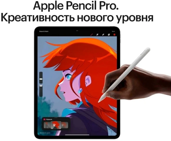 Планшет Apple iPad Pro 2024 A2836 M4 9C RAM8Gb ROM256Gb 11" OLED 2420x1668 iOS черный космос 12Mpix 12Mpix BT WiFi 10hr