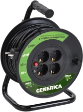 Удлинитель силовой IEK УК30 (WKP10-10-04-30-G) 3x1.0кв.мм 4розет. 30м ПВС 10A катушка черный