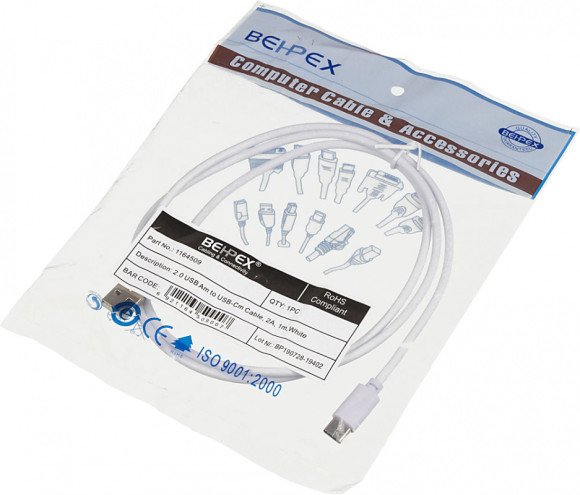 Кабель USB (m)-USB Type-C (m) 1м белый Кабель USB (m)-USB Type-C (m) 1м белый