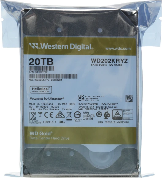 Жесткий диск WD SATA-III 20TB WD202KRYZ Server Gold 512E (7200rpm) 512Mb 3.5"