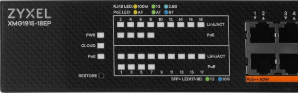 Коммутатор Zyxel XMG1915-18EP-EU0101F (L2+) 16x2.5Гбит/с 2SFP+ 8PoE++ 180W управляемый Коммутатор Zyxel XMG1915-18EP-EU0101F (L2+) 16x2.5Гбит/с 2SFP+ 8PoE++ 180W управляемый