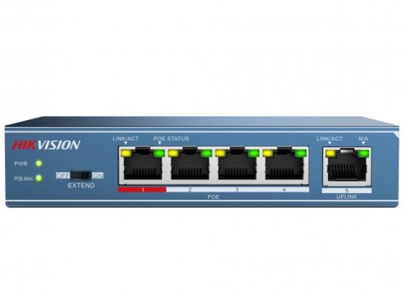 Коммутатор Hikvision DS-3E0105P-E(B) 4x100Мбит/с 4PoE 58W неуправляемый