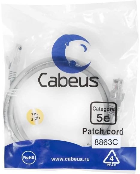 Патч-корд Cabeus PC-UTP-RJ45-CAT.5E-2M U/UTP RJ-45 вил.-вилка RJ-45 кат.5E 2м серый ПВХ Патч-корд Cabeus PC-UTP-RJ45-CAT.5E-2M U/UTP RJ-45 вил.-вилка RJ-45 кат.5E 2м серый ПВХ