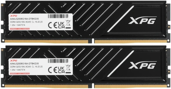 Память DDR4 2x8GB 3200MHz A-Data AX4U32008G16A-DTBKD35 XPG Gammix D35 RTL PC4-25600 CL16 DIMM UDIMM 288-pin 1.35В single rank с радиатором Ret