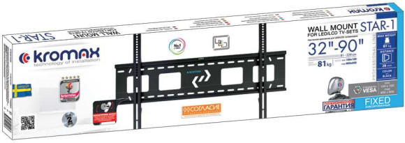 Кронштейн для телевизора Kromax STAR-1 черный 32"-90" макс.81кг настенный фиксированный Кронштейн для телевизора Kromax STAR-1 черный 32"-90" макс.81кг настенный фиксированный