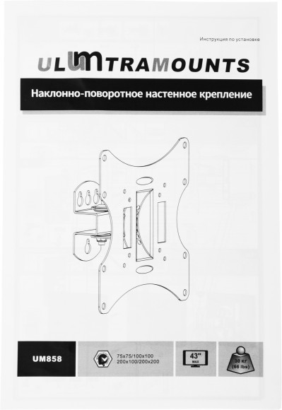 Кронштейн для телевизора Ultramounts UM858 черный 17"-43" макс.30кг настенный поворот и наклон Кронштейн для телевизора Ultramounts UM858 черный 17"-43" макс.30кг настенный поворот и наклон