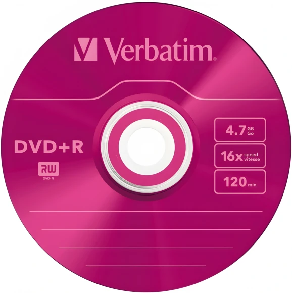 Диск DVD+R Verbatim 4.7Gb 16x Slim case (5шт) Color (43556)