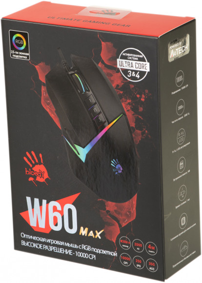 Мышь A4Tech Bloody W60 Max черный оптическая 10000dpi USB 7but (W60 MAX STONE BLACK)
