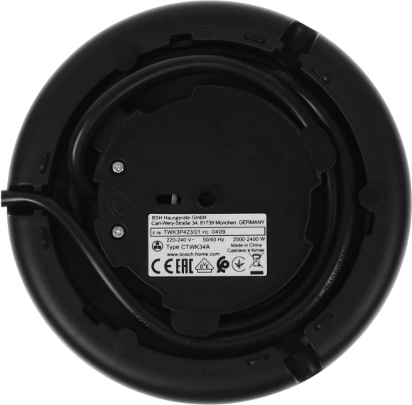 Чайник электрический Bosch TWK3P 1.7л. 2400Вт черный корпус: металл (TWK3P423)
