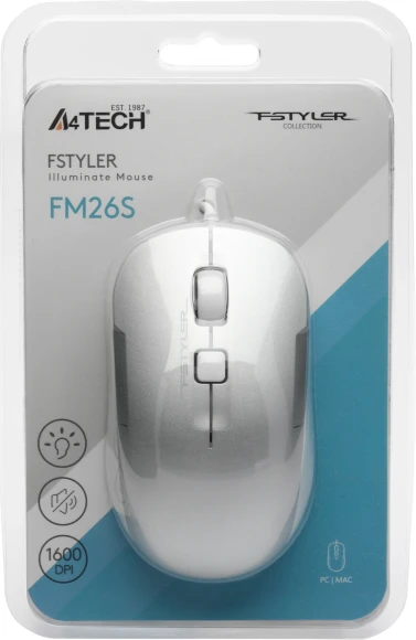 Мышь A4Tech Fstyler FM26S серебристый/белый оптическая 1600dpi silent USB для ноутбука 4but (FM26S USB (ICY WHITE))
