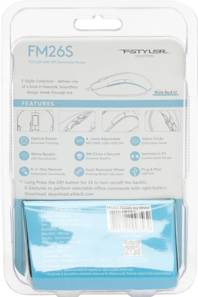 Мышь A4Tech Fstyler FM26S серебристый/белый оптическая 1600dpi silent USB для ноутбука 4but (FM26S USB (ICY WHITE))